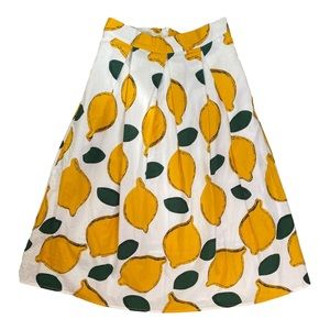 Chicwish Lemon Print Fit and Flare Fully Lined Skirt Spring Summer Fashion